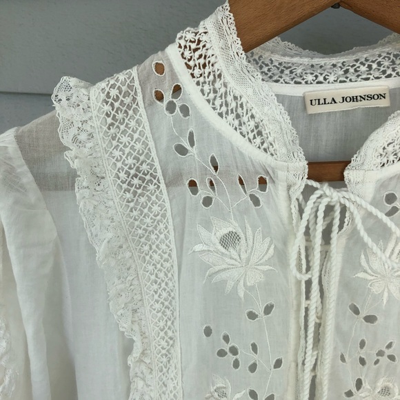 Ulla Johnson White Dress Midi Lace Eyelet Tassels Prairie Madison US 10 - Picture 5 of 11